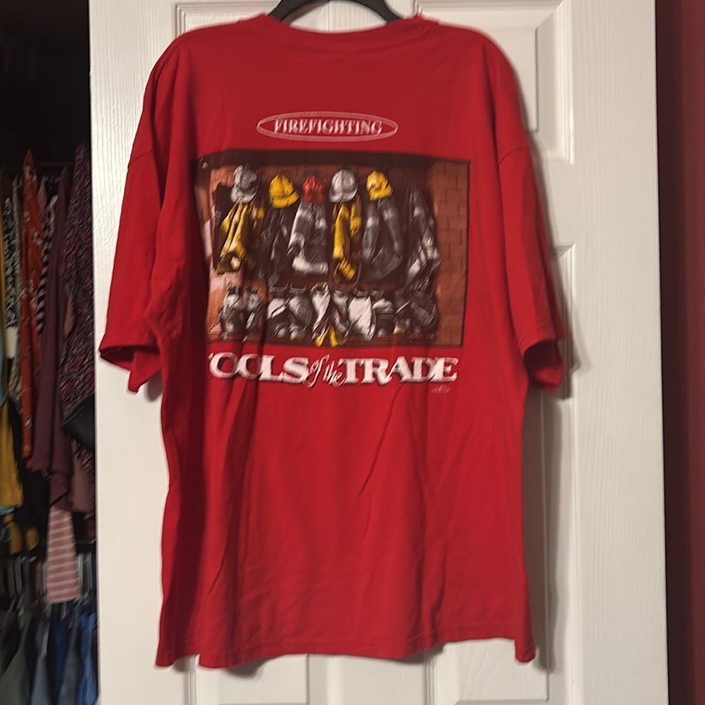 Gildan Red Heavyweight Cotton T-Shirt firefighting tools of trade size 2XL
